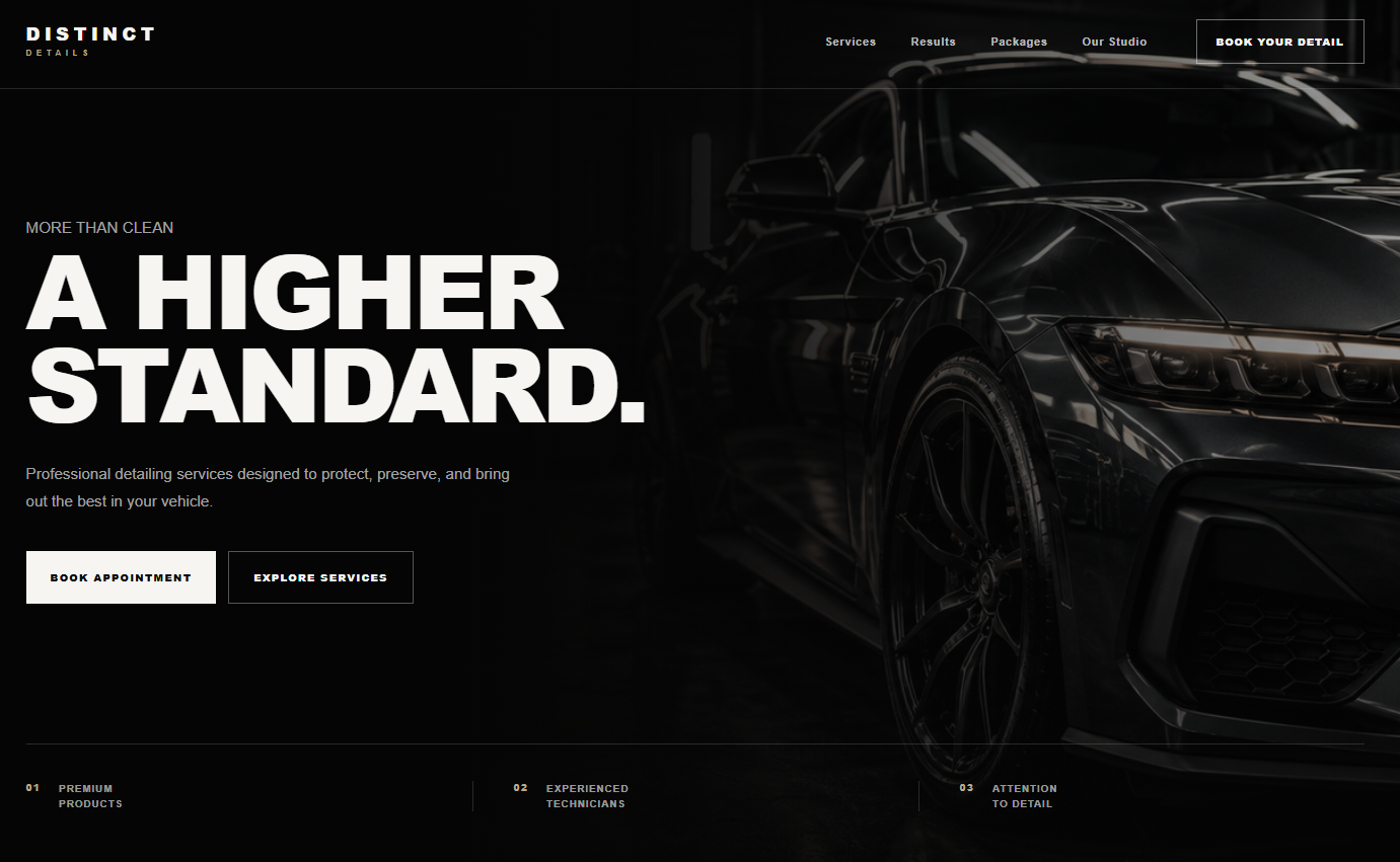Distinct Details auto detailing website preview